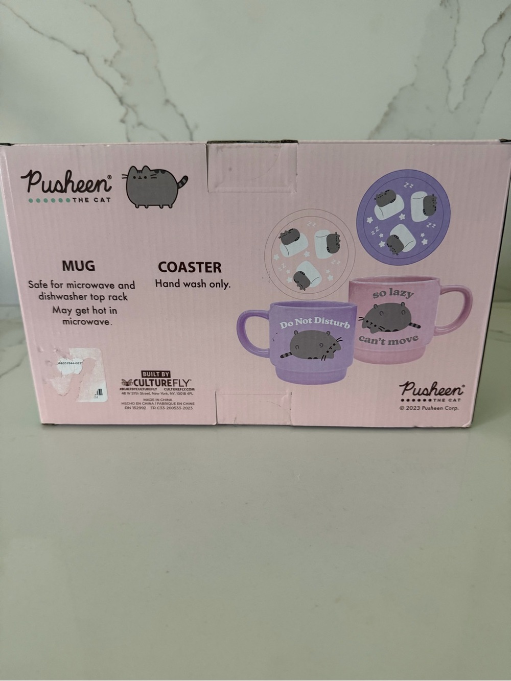 Pusheen Pink and Lavender Stackable Ceramic Mug Set with Coasters - Picture 3 of 5